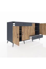 Kronos Konsol 5 Raflı 2 Çekmeceli 4 Kapaklı 176x59x99 Antrasit-Çam/Antrasit