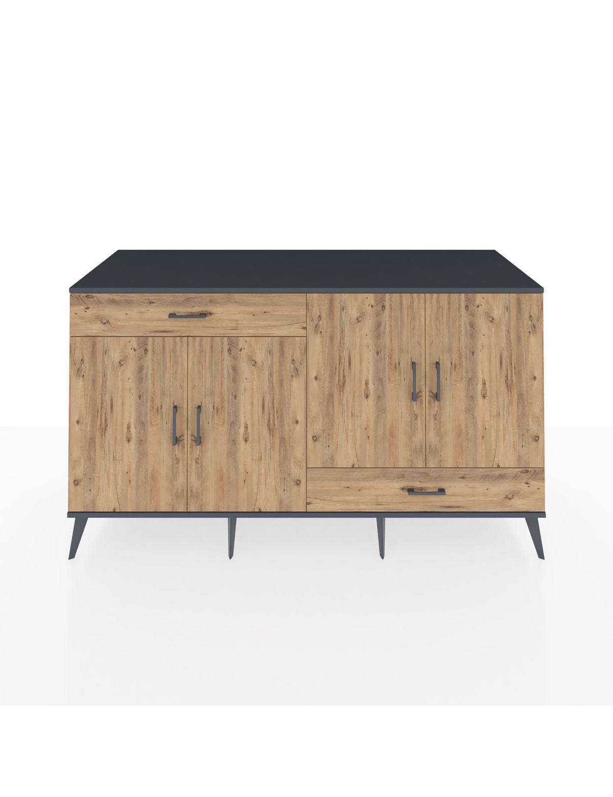 Kronos Konsol 5 Raflı 2 Çekmeceli 4 Kapaklı 176x59x99 Antrasit-Çam