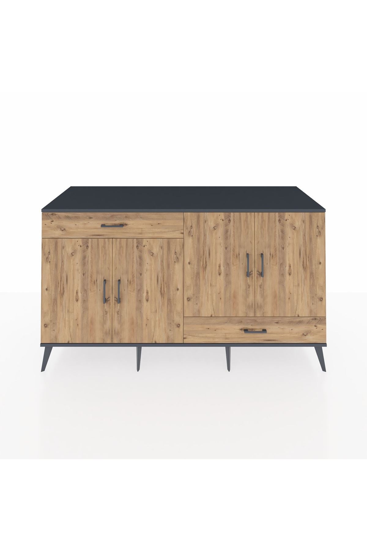 Kronos Konsol 5 Raflı 2 Çekmeceli 4 Kapaklı 176x59x99 Antrasit-Çam