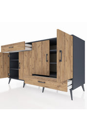 Kronos Konsol 5 Raflı 2 Çekmeceli 4 Kapaklı 176x59x99 Antrasit-Çam