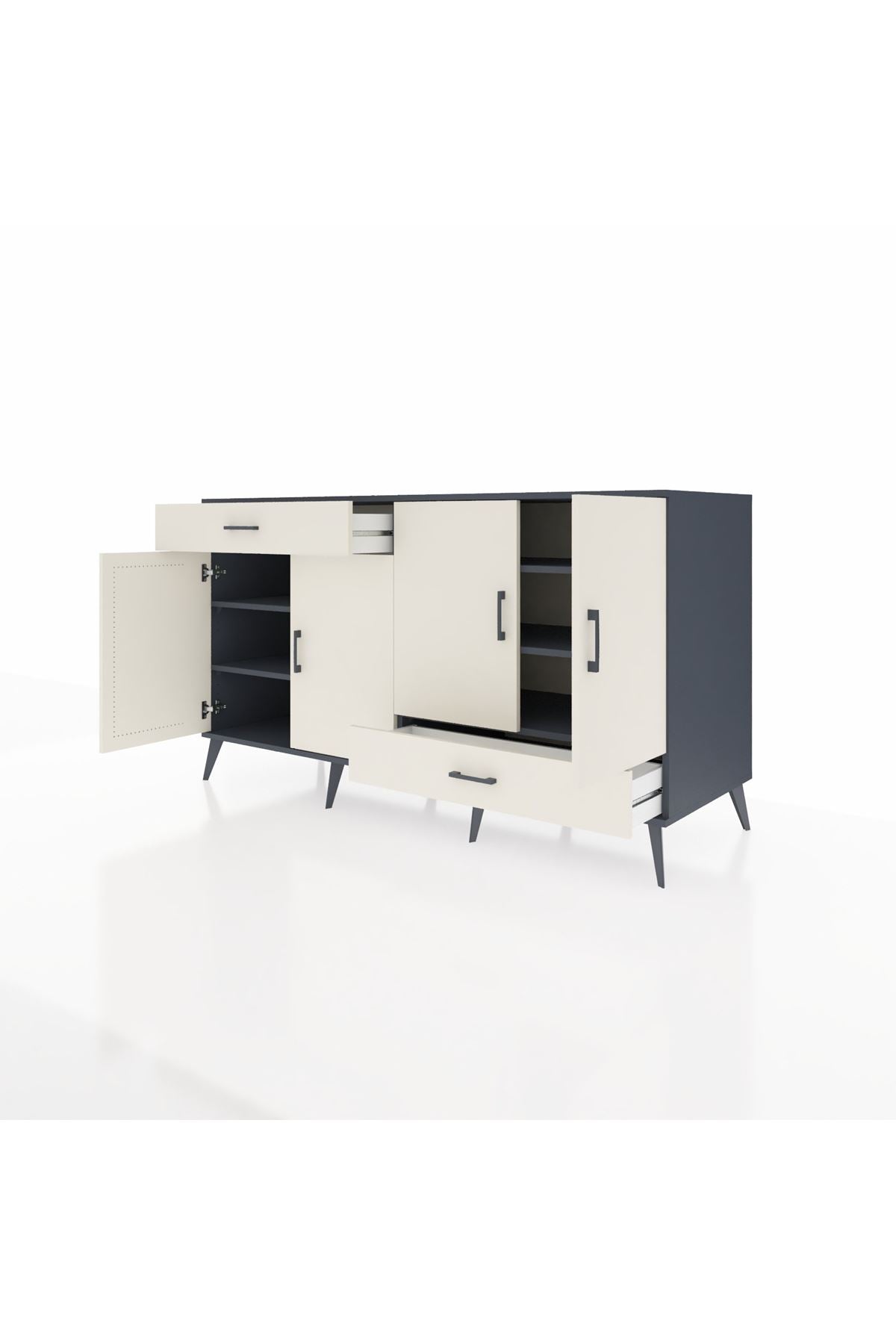 Kronos Konsol 5 Raflı 2 Çekmeceli 4 Kapaklı 176x59x99 Antrasit-Aytaşı