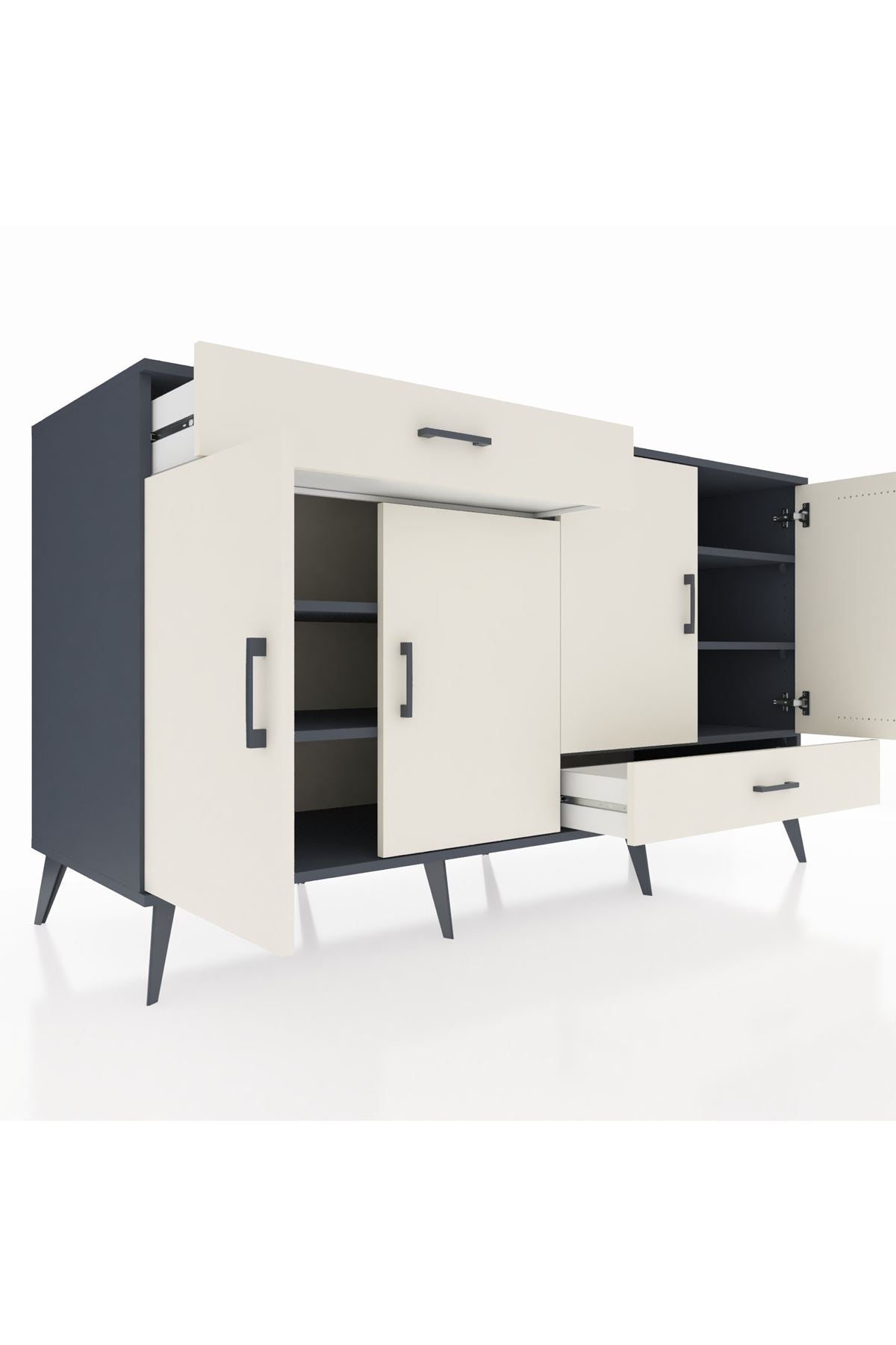 Kronos Konsol 5 Raflı 2 Çekmeceli 4 Kapaklı 176x59x99 Antrasit-Aytaşı