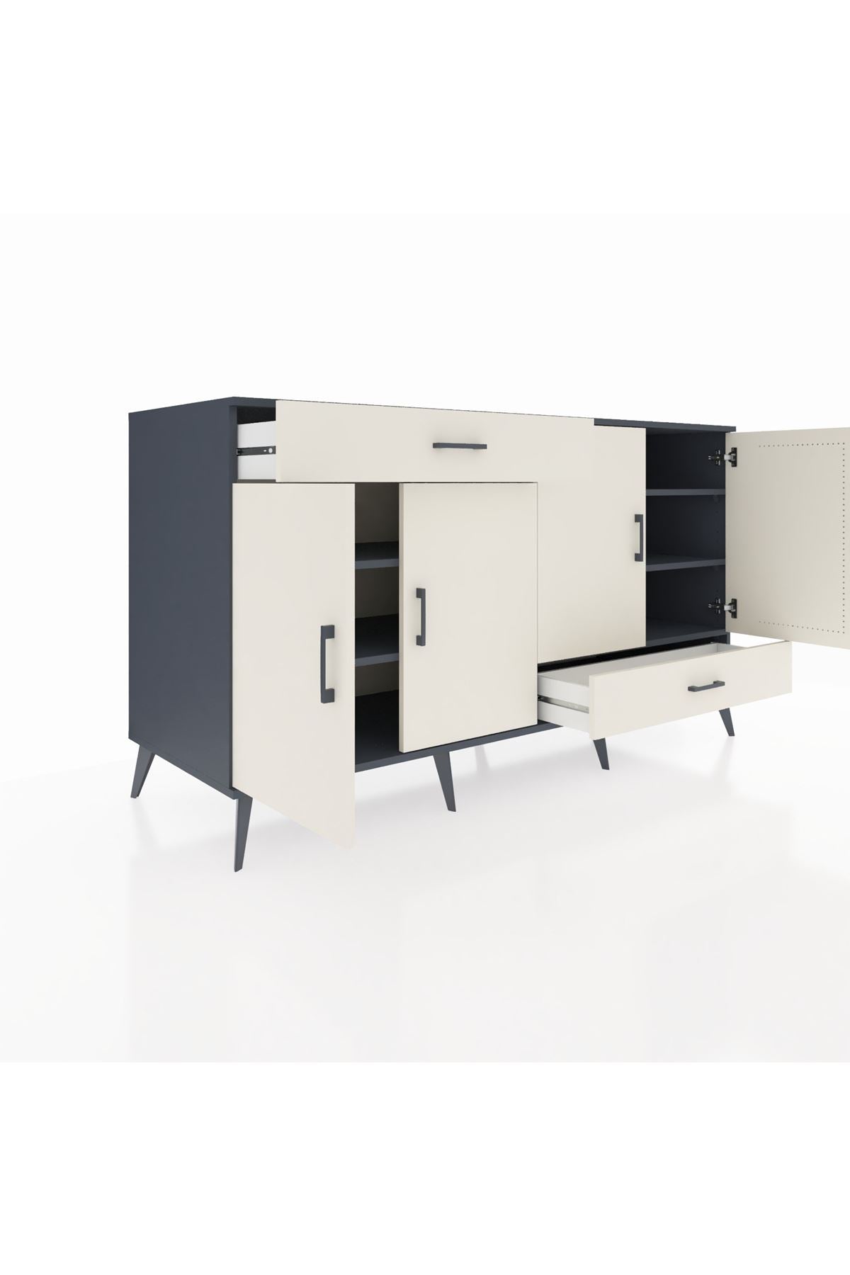 Kronos Konsol 5 Raflı 2 Çekmeceli 4 Kapaklı 176x59x99 Antrasit-Aytaşı