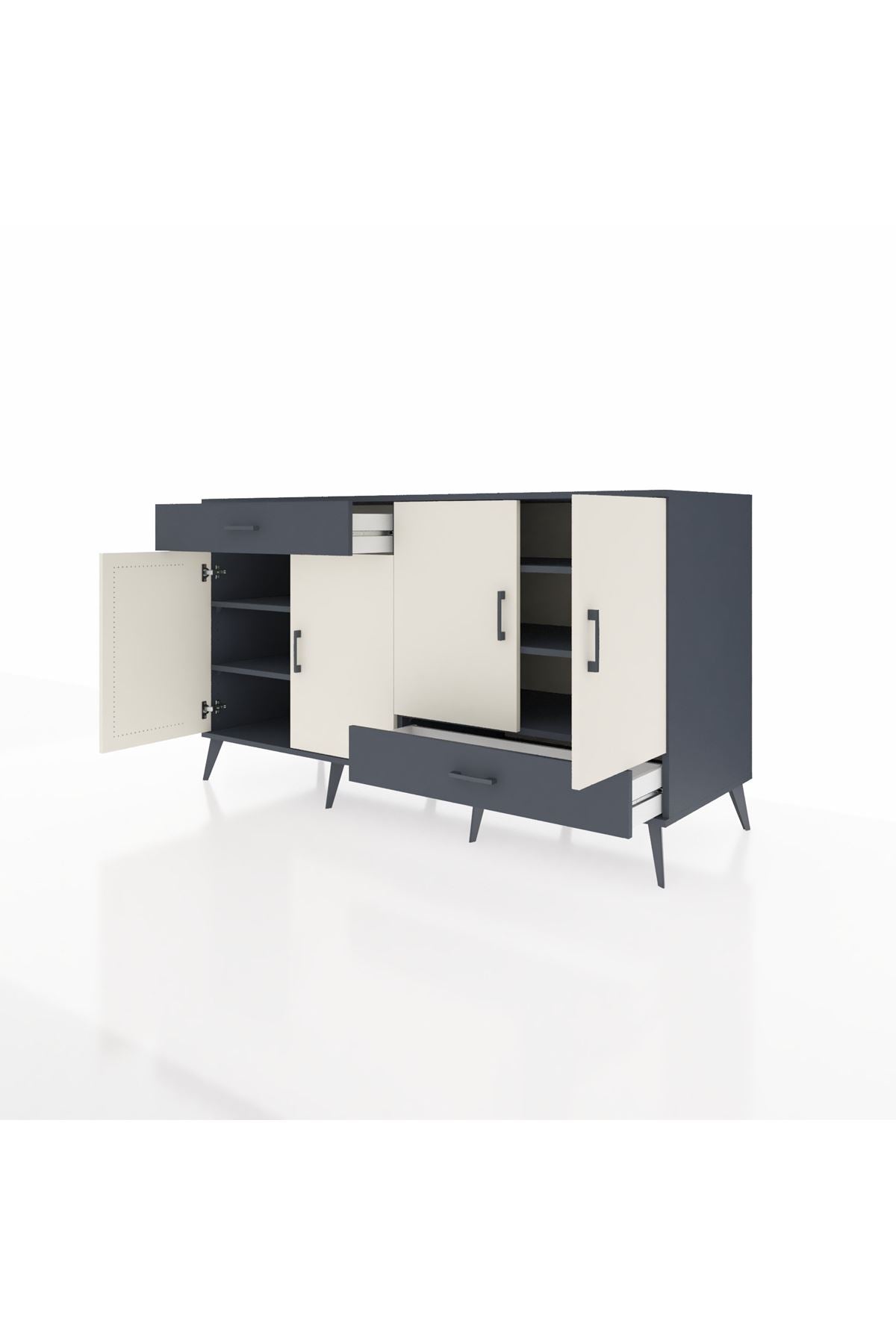 Kronos Konsol 5 Raflı 2 Çekmeceli 4 Kapaklı 176x59x99 Antrasit-Aytaşı/Antrasit