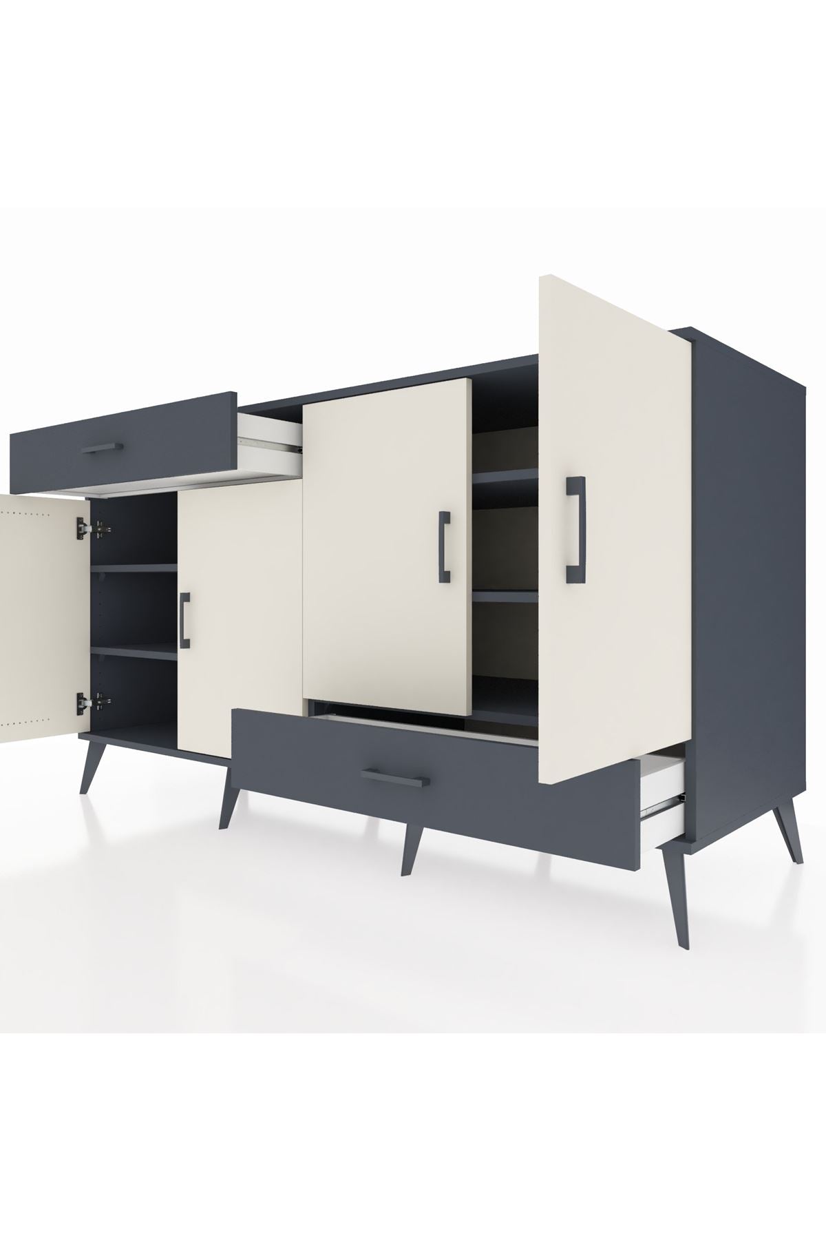 Kronos Konsol 5 Raflı 2 Çekmeceli 4 Kapaklı 176x59x99 Antrasit-Aytaşı/Antrasit