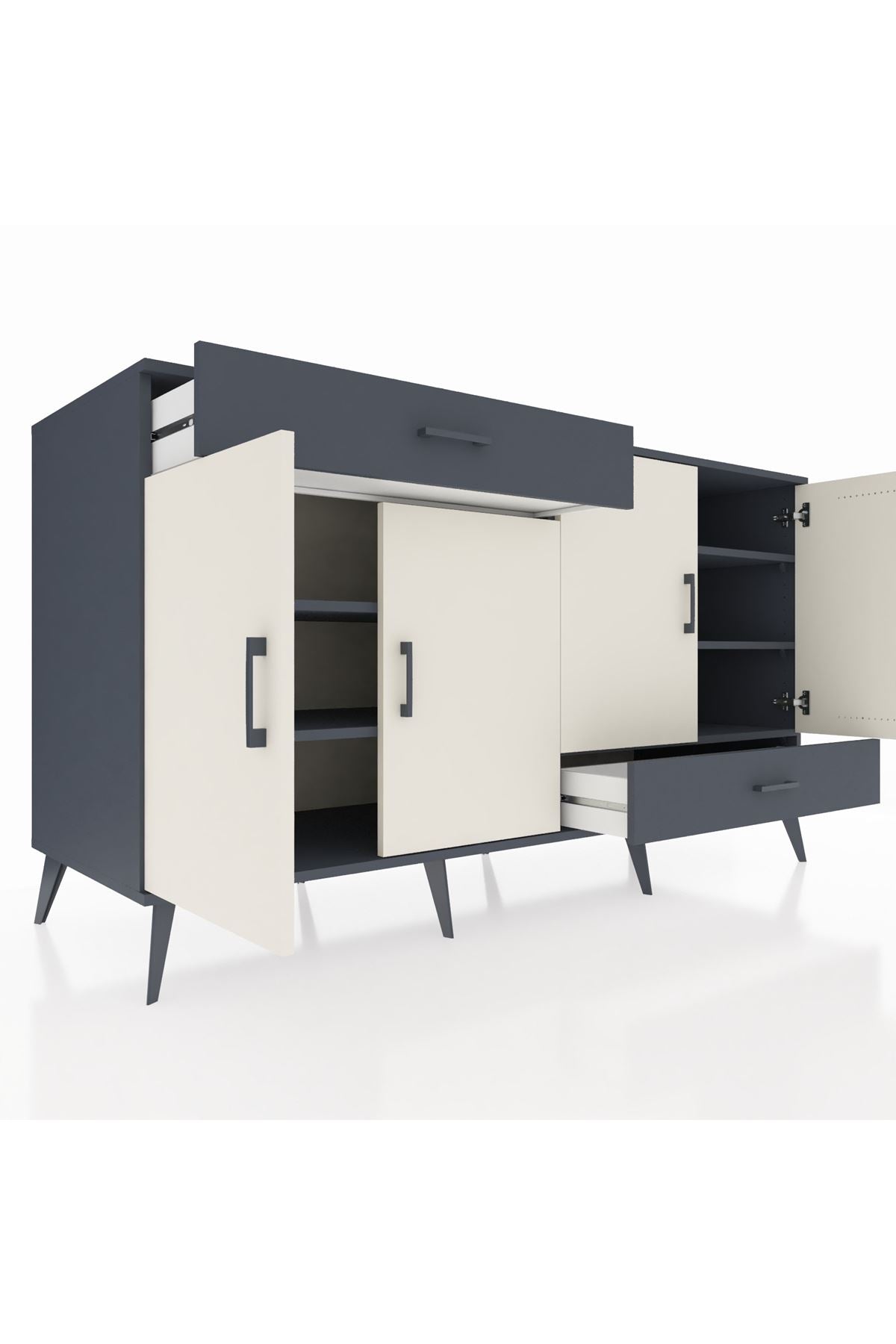 Kronos Konsol 5 Raflı 2 Çekmeceli 4 Kapaklı 176x59x99 Antrasit-Aytaşı/Antrasit