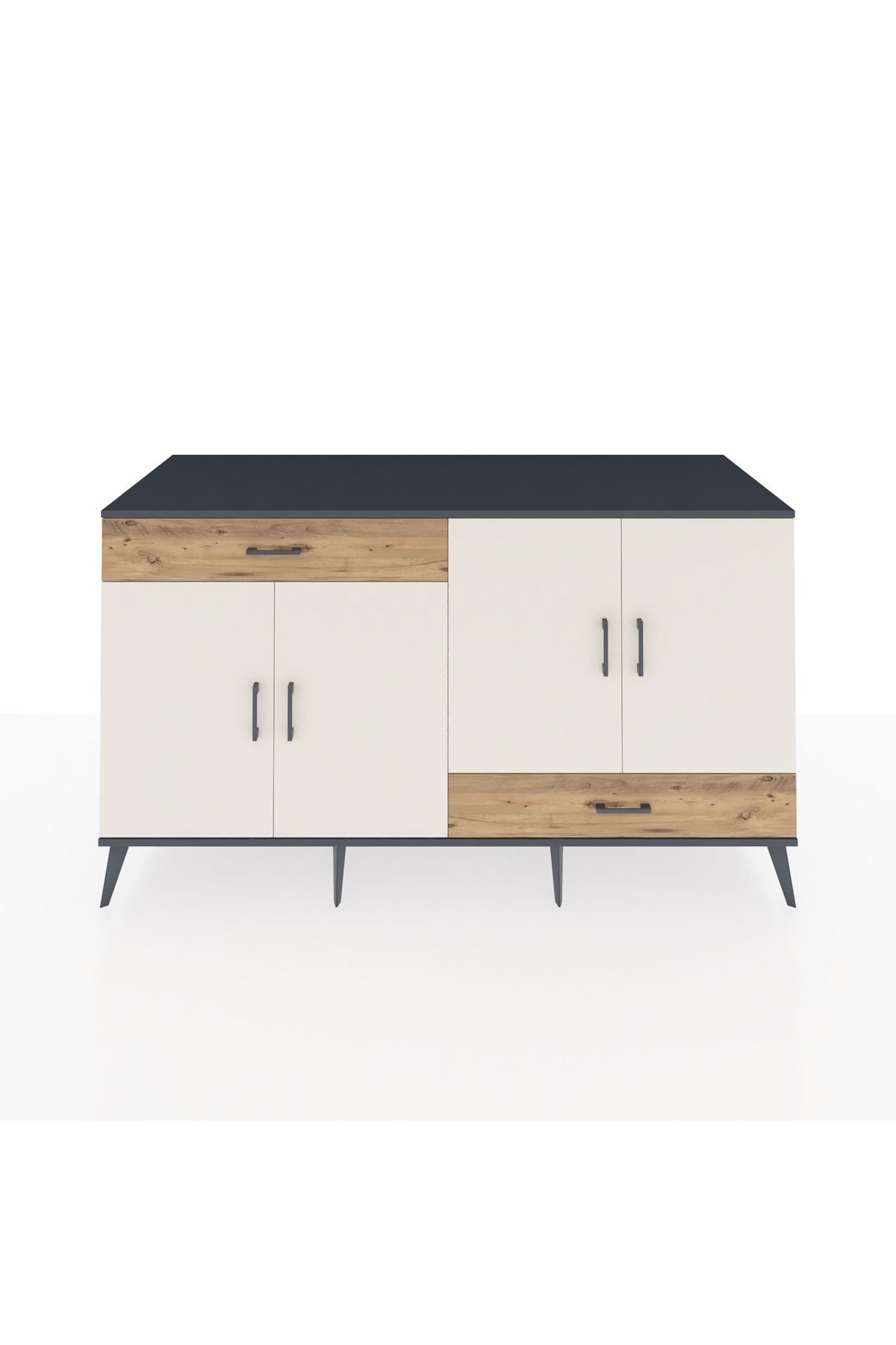 Kronos Konsol 5 Raflı 2 Çekmeceli 4 Kapaklı 176x59x99 Antrasit-Aytaşı/Çam