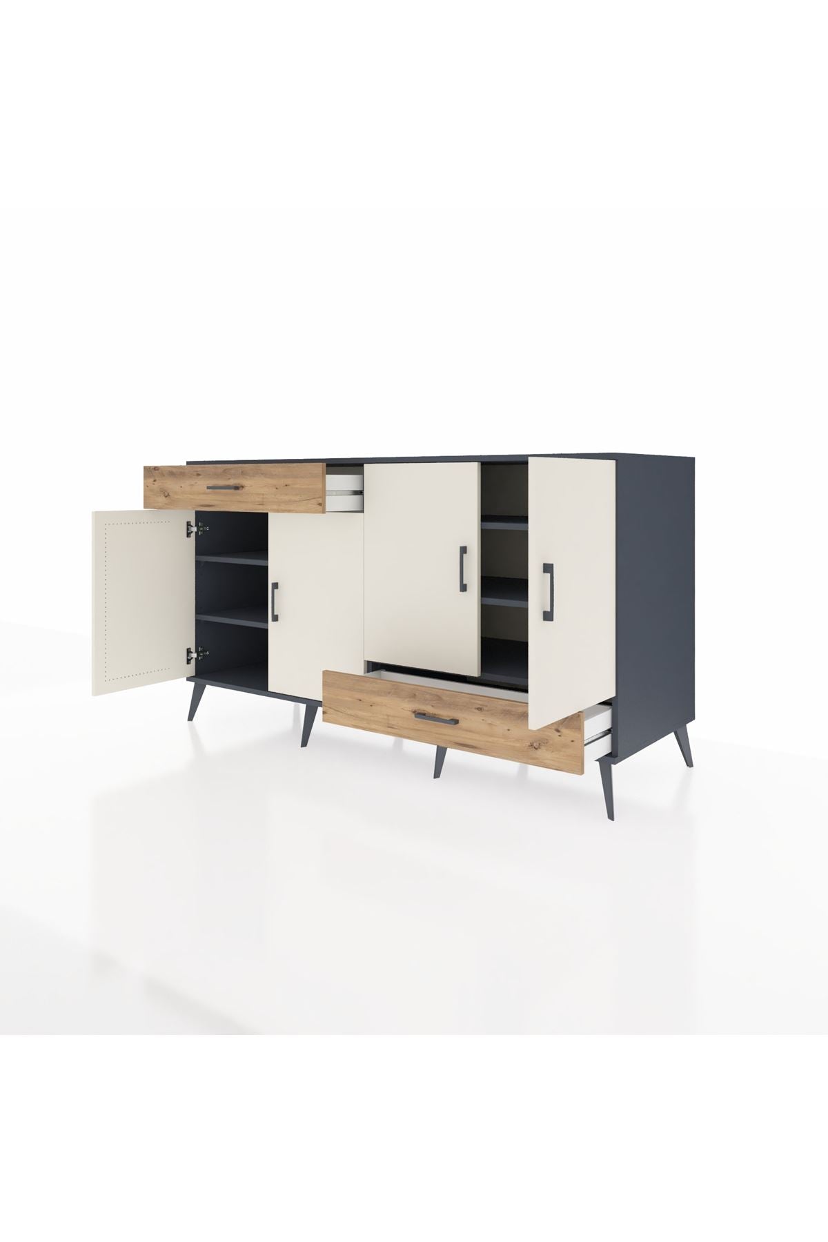 Kronos Konsol 5 Raflı 2 Çekmeceli 4 Kapaklı 176x59x99 Antrasit-Aytaşı/Çam