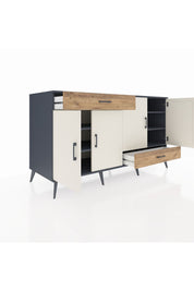 Kronos Konsol 5 Raflı 2 Çekmeceli 4 Kapaklı 176x59x99 Antrasit-Aytaşı/Çam