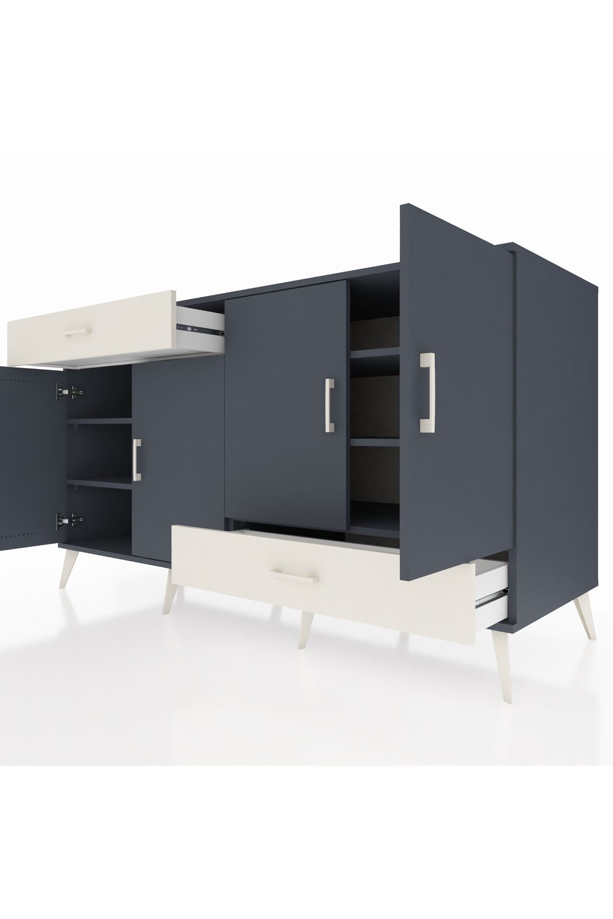 Kronos Konsol 5 Raflı 2 Çekmeceli 4 Kapaklı 176x59x99 Antrasit-Antrasit/Aytaşı