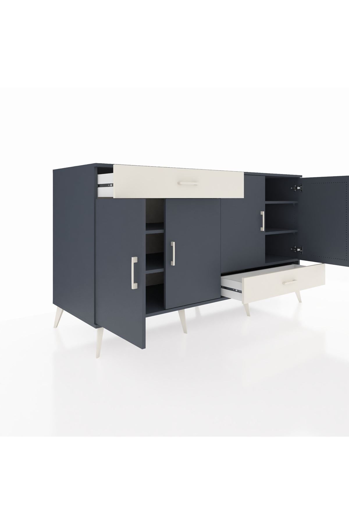 Kronos Konsol 5 Raflı 2 Çekmeceli 4 Kapaklı 176x59x99 Antrasit-Antrasit/Aytaşı