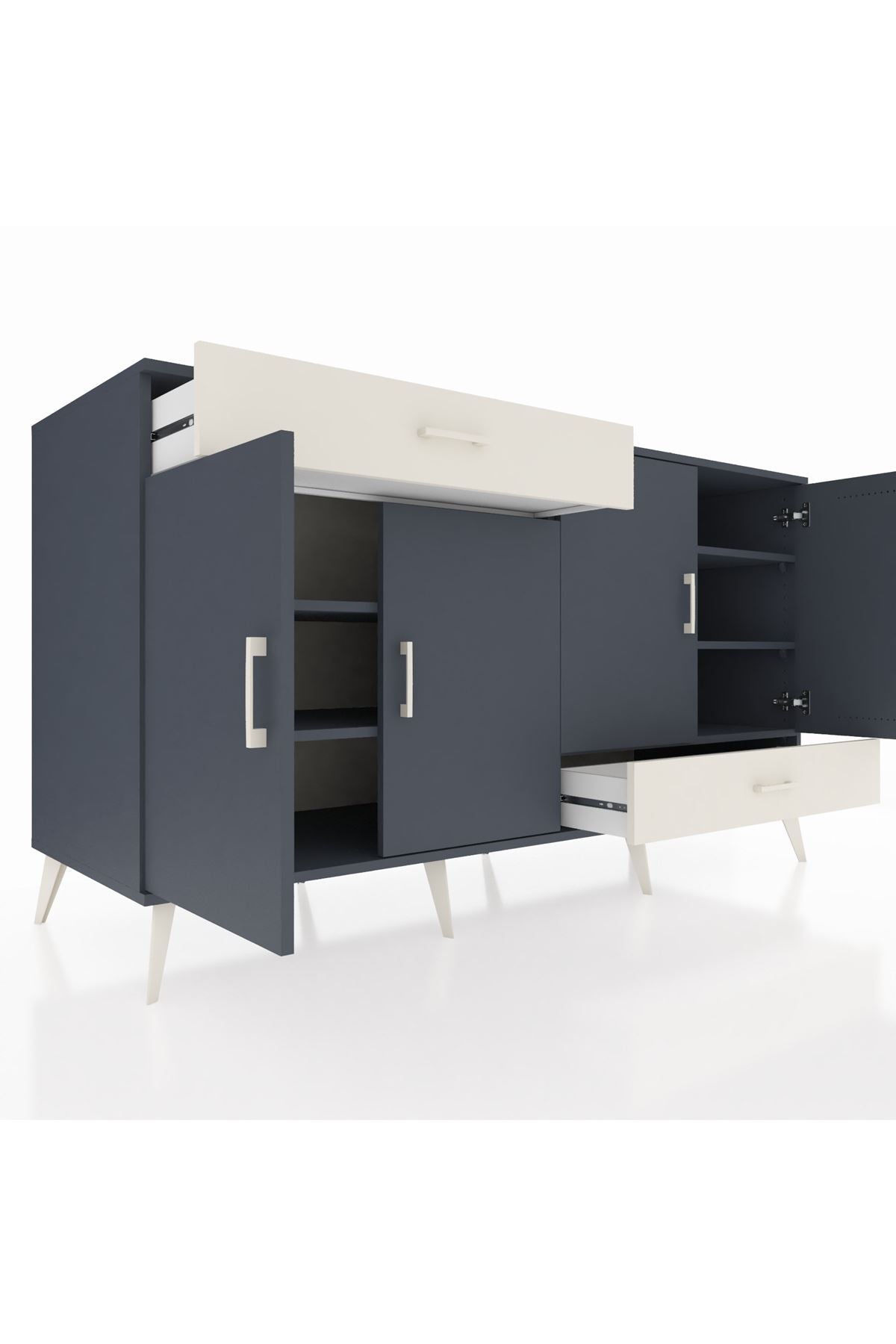 Kronos Konsol 5 Raflı 2 Çekmeceli 4 Kapaklı 176x59x99 Antrasit-Antrasit/Aytaşı