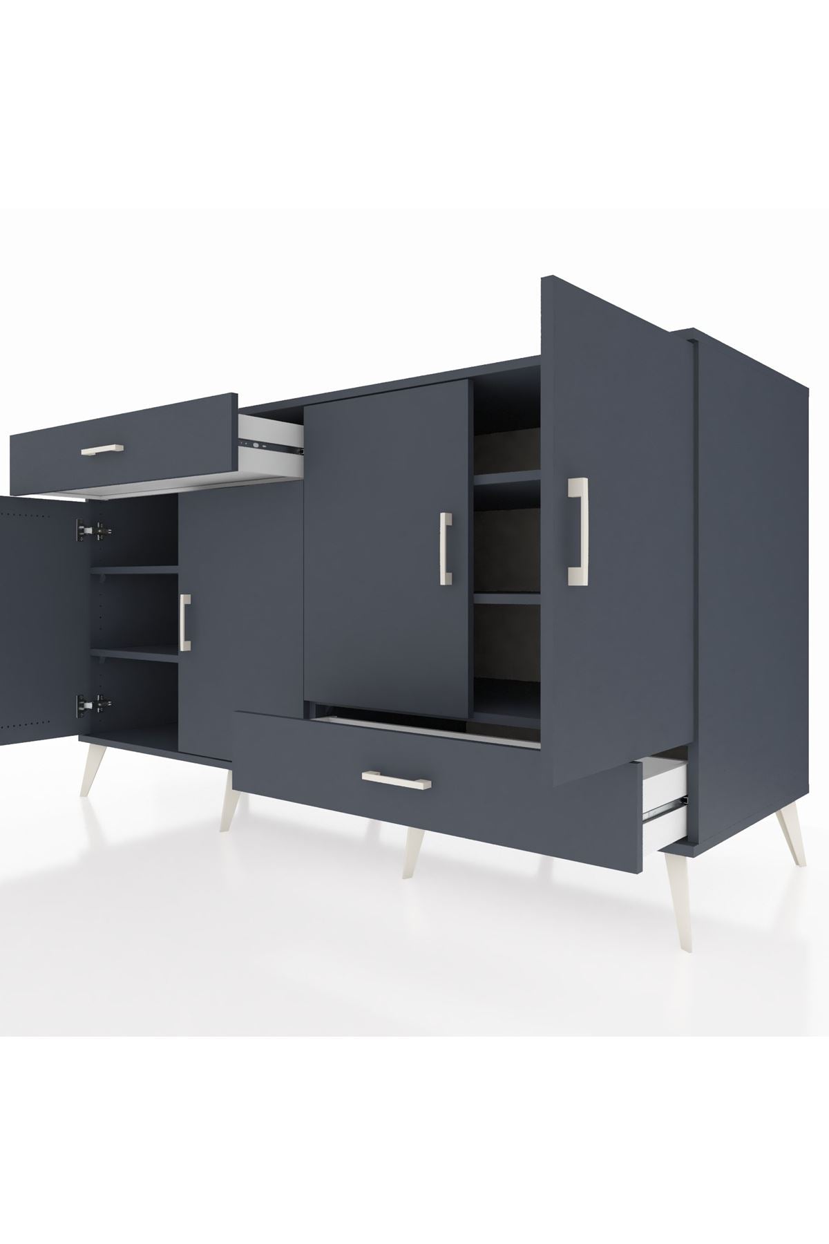 Kronos Konsol 5 Raflı 2 Çekmeceli 4 Kapaklı 176x59x99 Antrasit-Antrasit