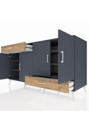 Kronos Konsol 5 Raflı 2 Çekmeceli 4 Kapaklı 176x59x99 Antrasit-Antrasit/Çam