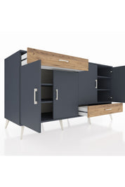 Kronos Konsol 5 Raflı 2 Çekmeceli 4 Kapaklı 176x59x99 Antrasit-Antrasit/Çam