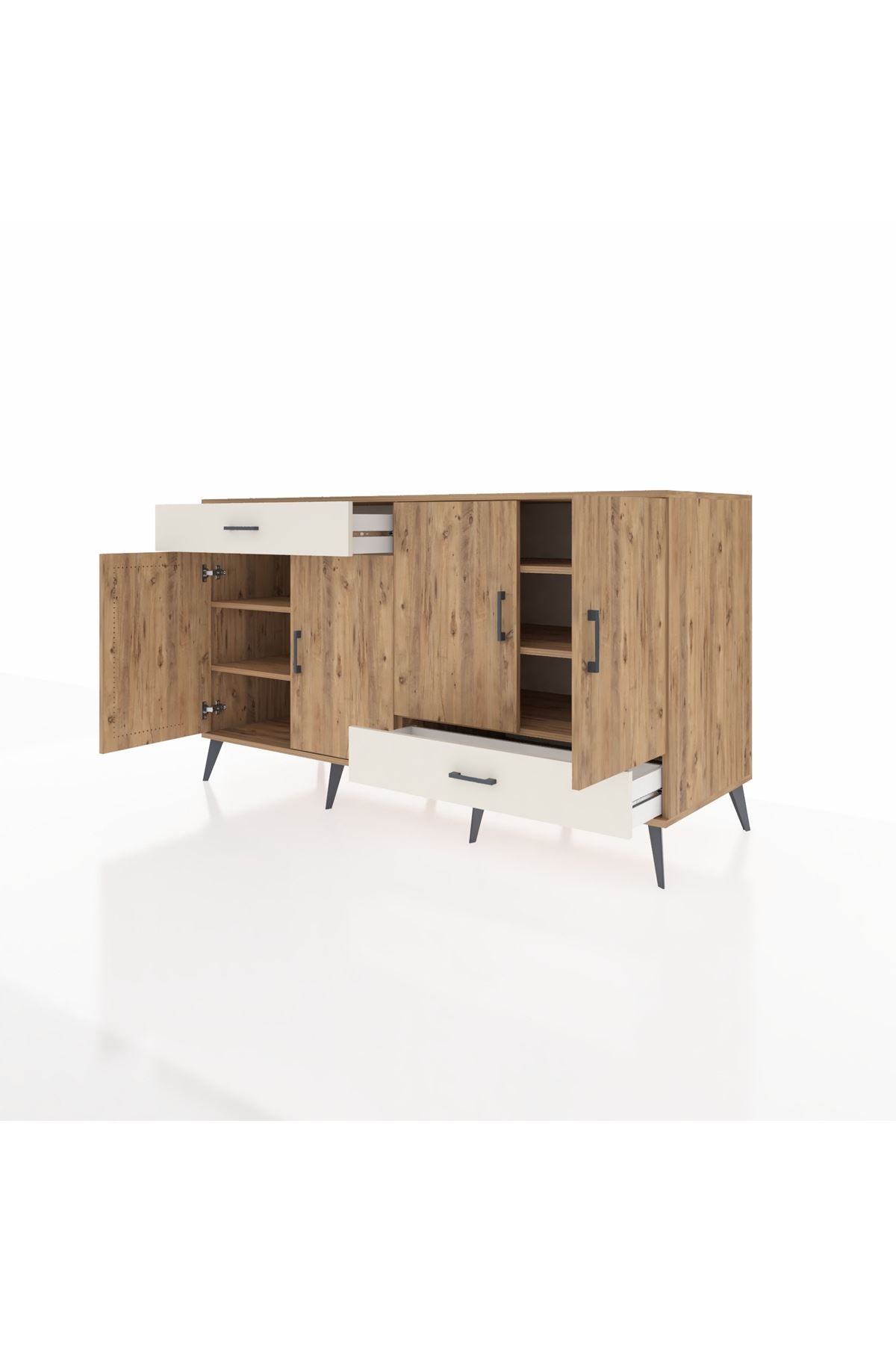 Kronos Konsol 5 Raflı 2 Çekmeceli 4 Kapaklı 176x59x99 Çam-Çam/Aytaşı