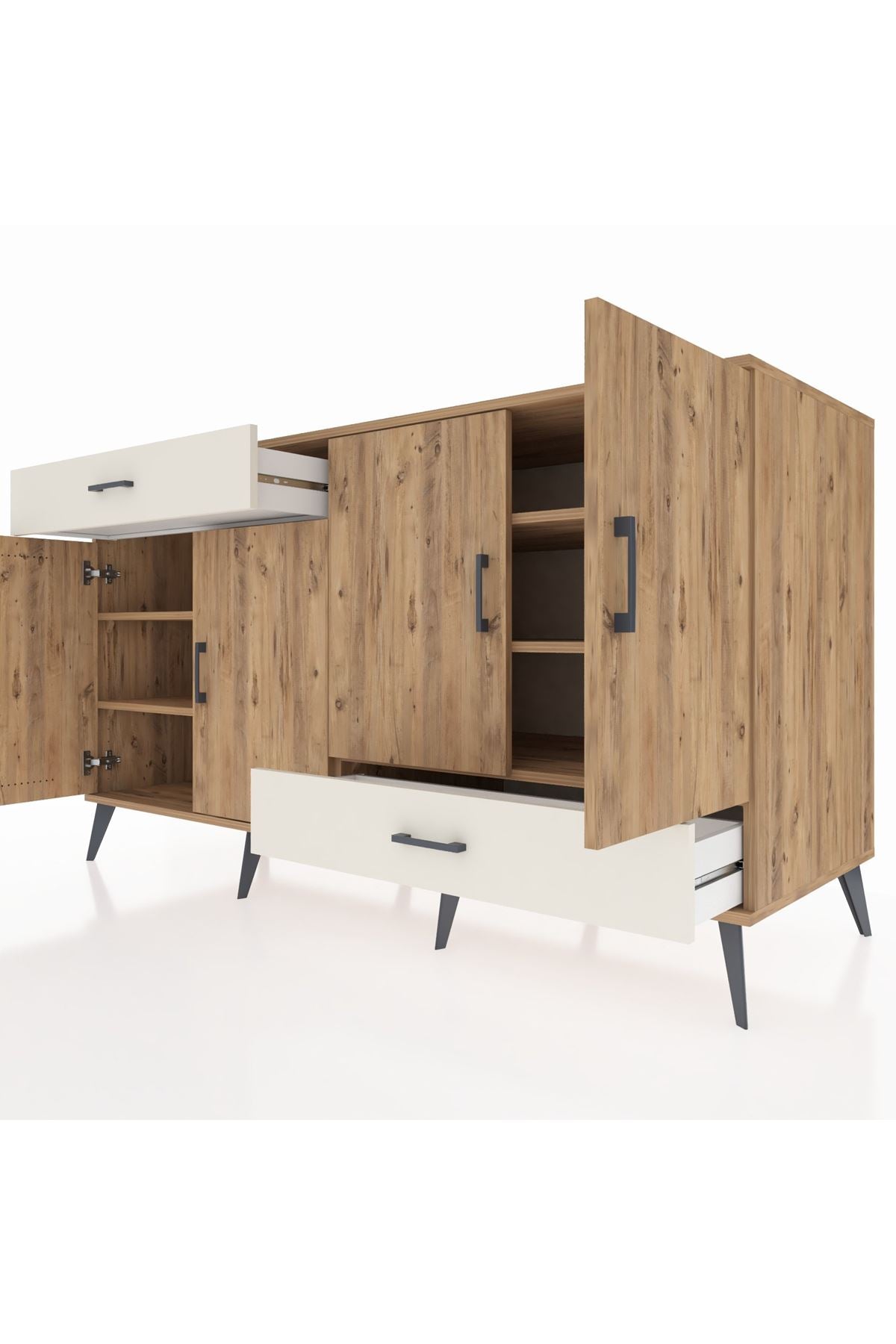 Kronos Konsol 5 Raflı 2 Çekmeceli 4 Kapaklı 176x59x99 Çam-Çam/Aytaşı