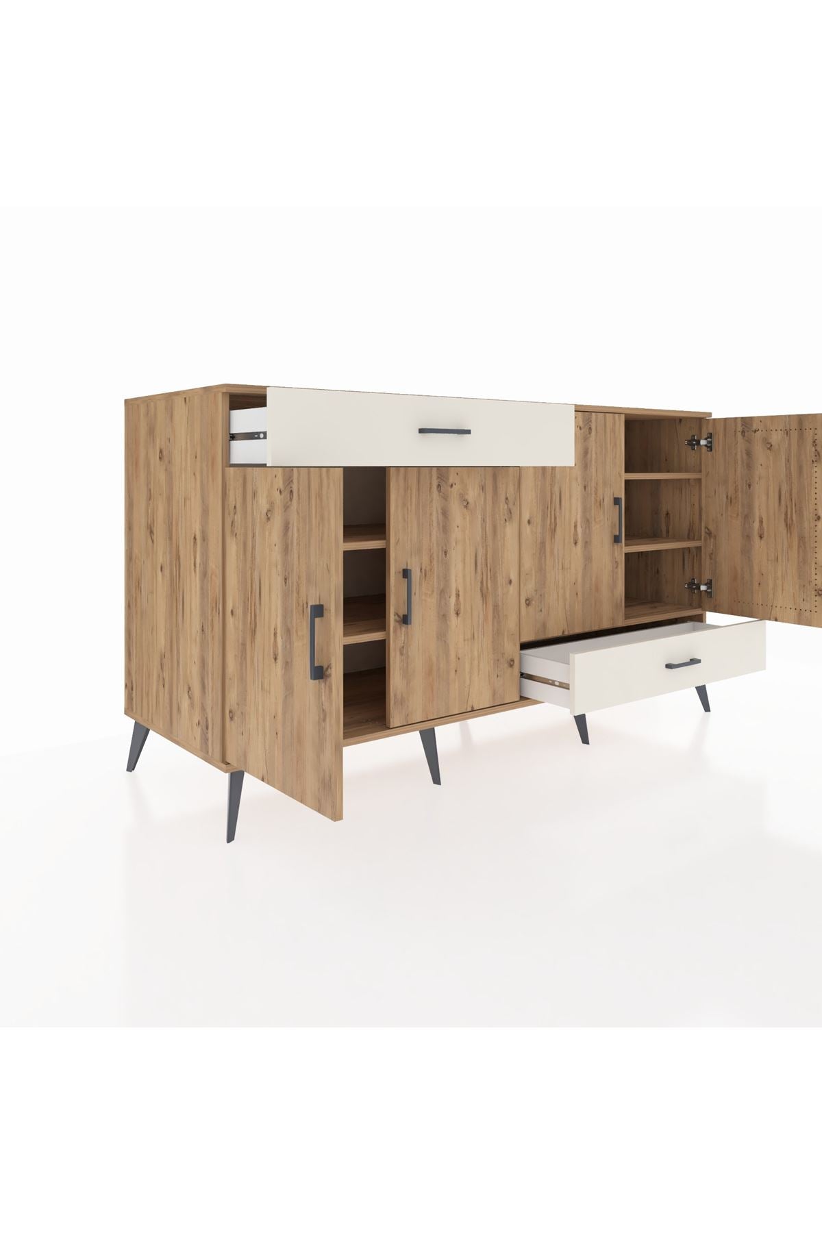 Kronos Konsol 5 Raflı 2 Çekmeceli 4 Kapaklı 176x59x99 Çam-Çam/Aytaşı