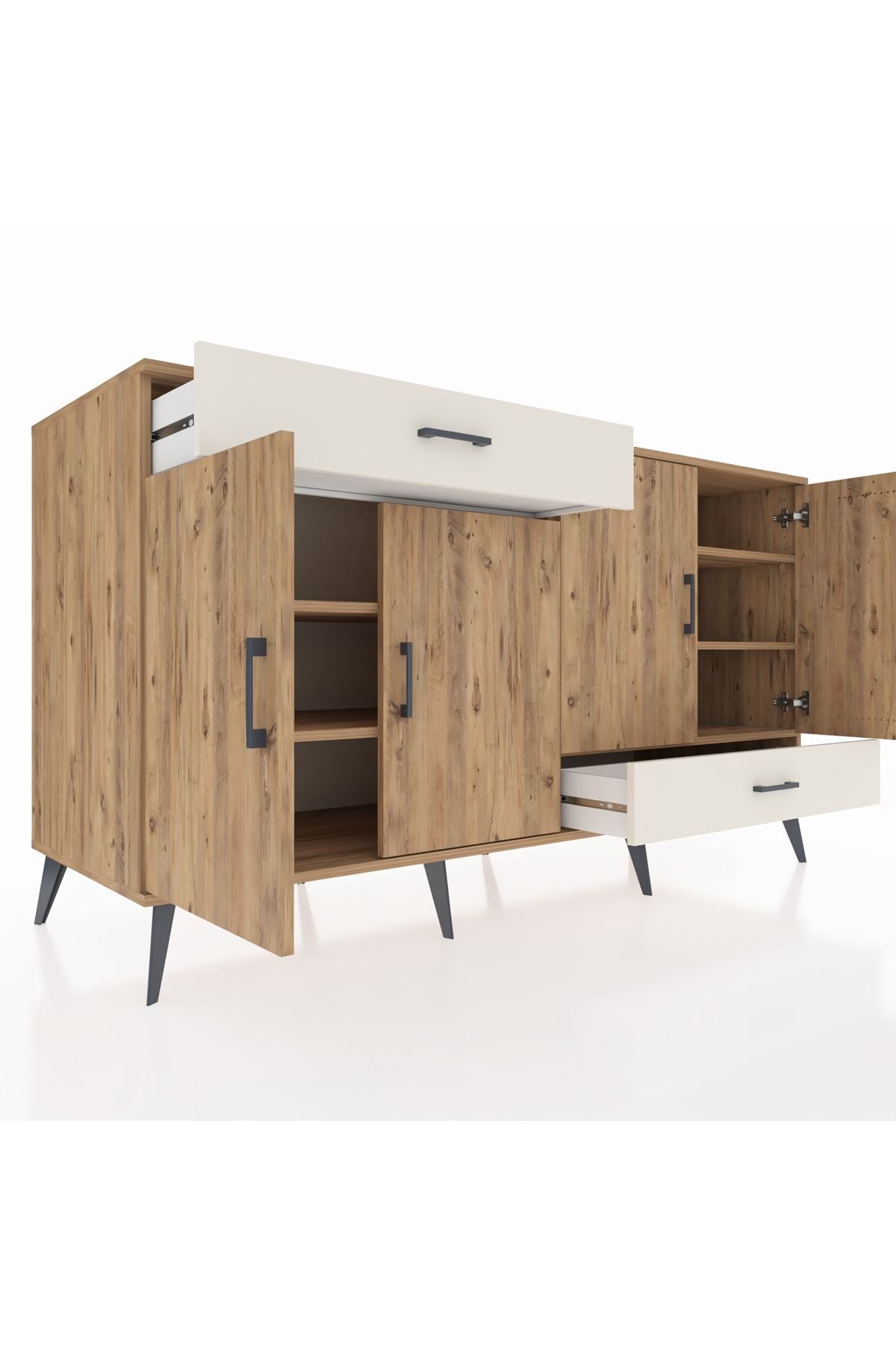 Kronos Konsol 5 Raflı 2 Çekmeceli 4 Kapaklı 176x59x99 Çam-Çam/Aytaşı