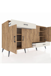 Kronos Konsol 5 Raflı 2 Çekmeceli 4 Kapaklı 176x59x99 Çam-Çam/Aytaşı