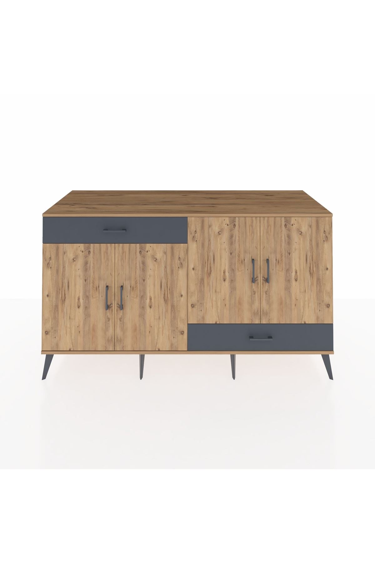 Kronos Konsol 5 Raflı 2 Çekmeceli 4 Kapaklı 176x59x99 Çam-Çam/Antrasit