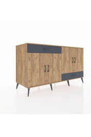 Kronos Konsol 5 Raflı 2 Çekmeceli 4 Kapaklı 176x59x99 Çam-Çam/Antrasit