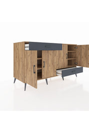 Kronos Konsol 5 Raflı 2 Çekmeceli 4 Kapaklı 176x59x99 Çam-Çam/Antrasit