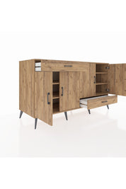 Kronos Konsol 5 Raflı 2 Çekmeceli 4 Kapaklı 176x59x99 Çam-Çam