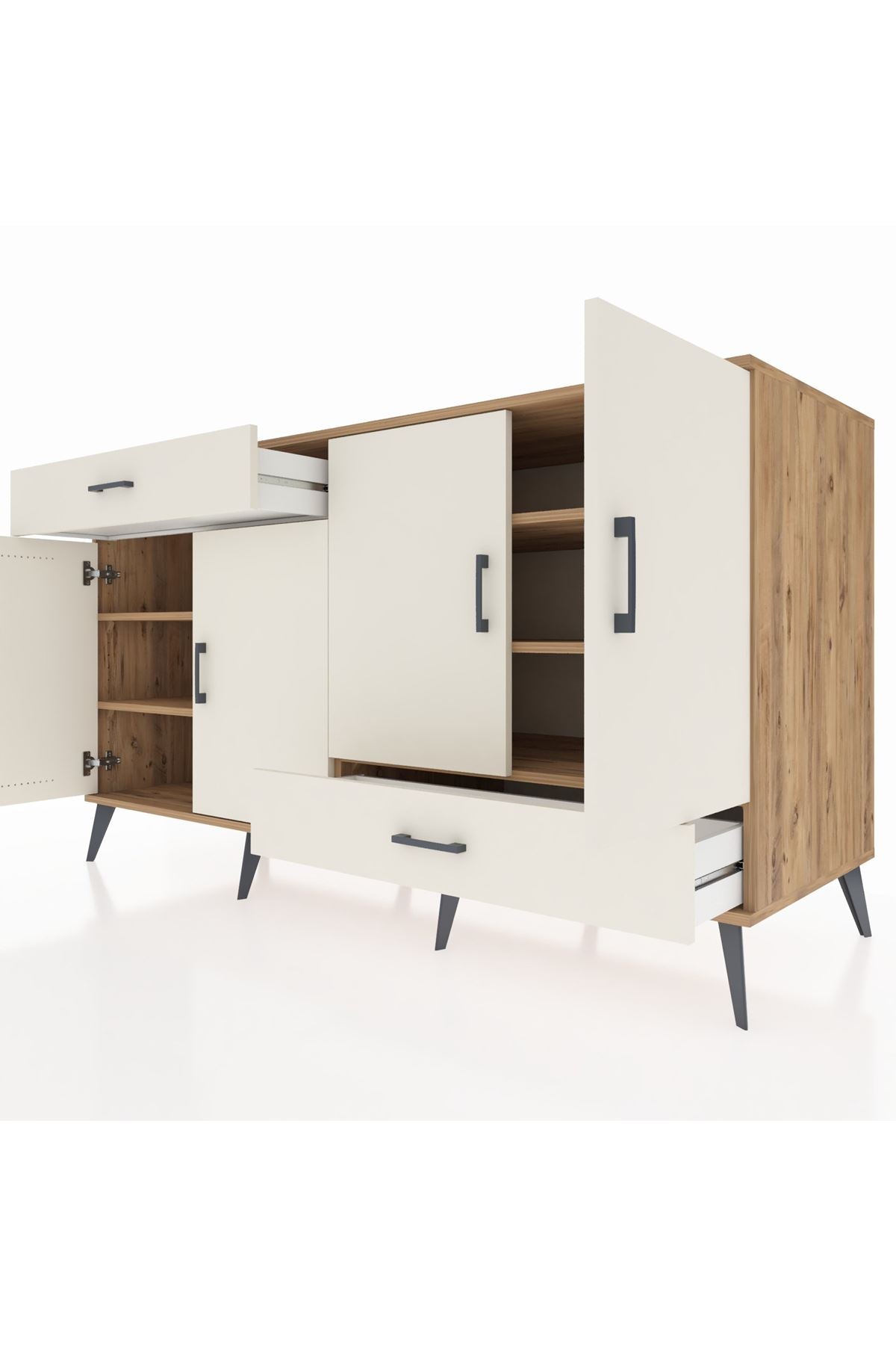 Kronos Konsol 5 Raflı 2 Çekmeceli 4 Kapaklı 176x59x99 Çam-Aytaşı