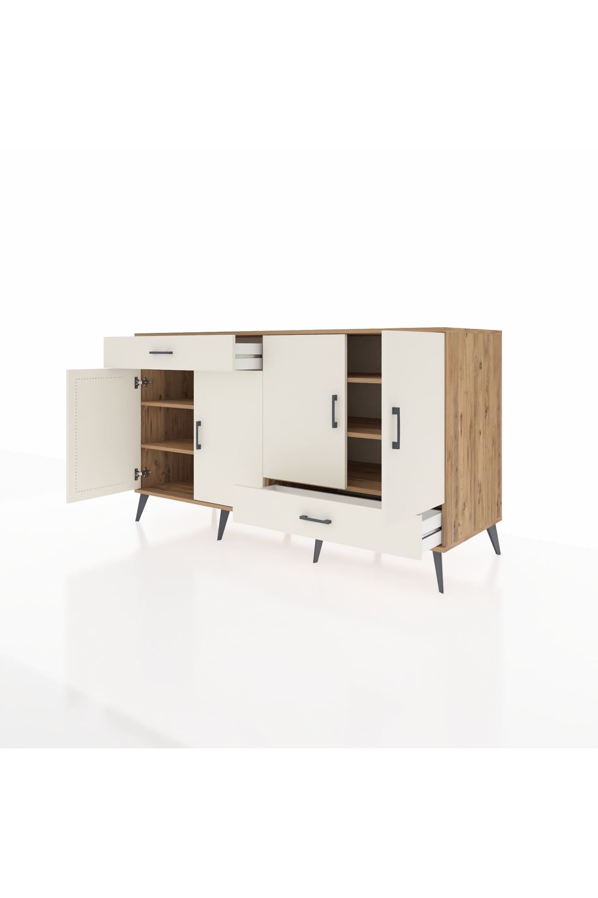 Kronos Konsol 5 Raflı 2 Çekmeceli 4 Kapaklı 176x59x99 Çam-Aytaşı