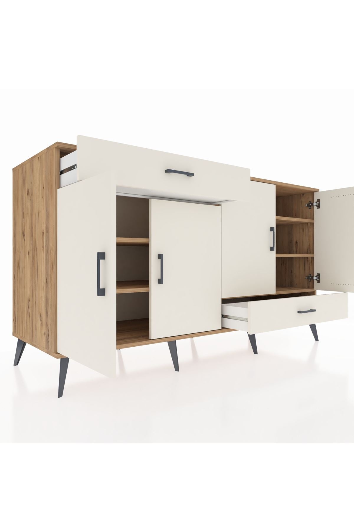 Kronos Konsol 5 Raflı 2 Çekmeceli 4 Kapaklı 176x59x99 Çam-Aytaşı