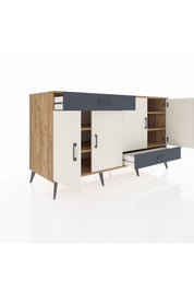 Kronos Konsol 5 Raflı 2 Çekmeceli 4 Kapaklı 176x59x99 Çam-Aytaşı/Antrasit