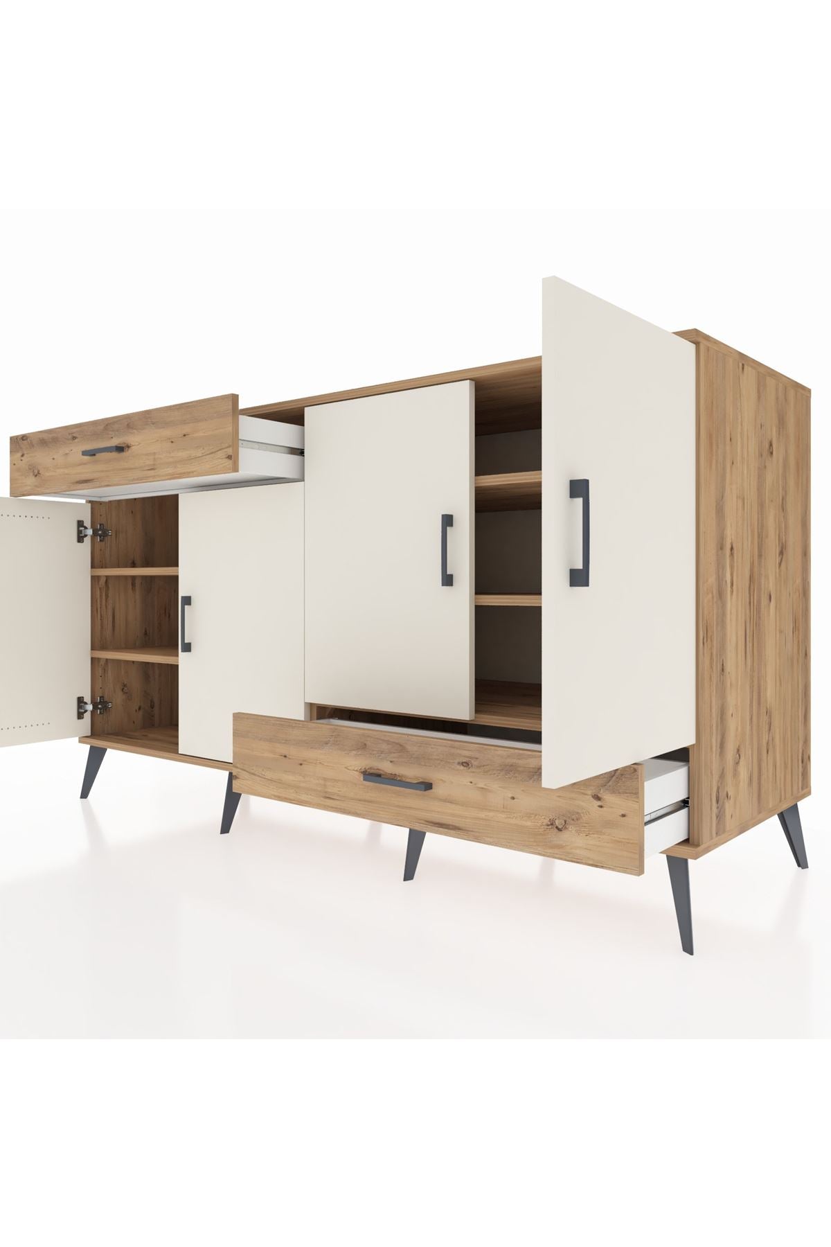 Kronos Konsol 5 Raflı 2 Çekmeceli 4 Kapaklı 176x59x99 Çam-Aytaşı/Çam