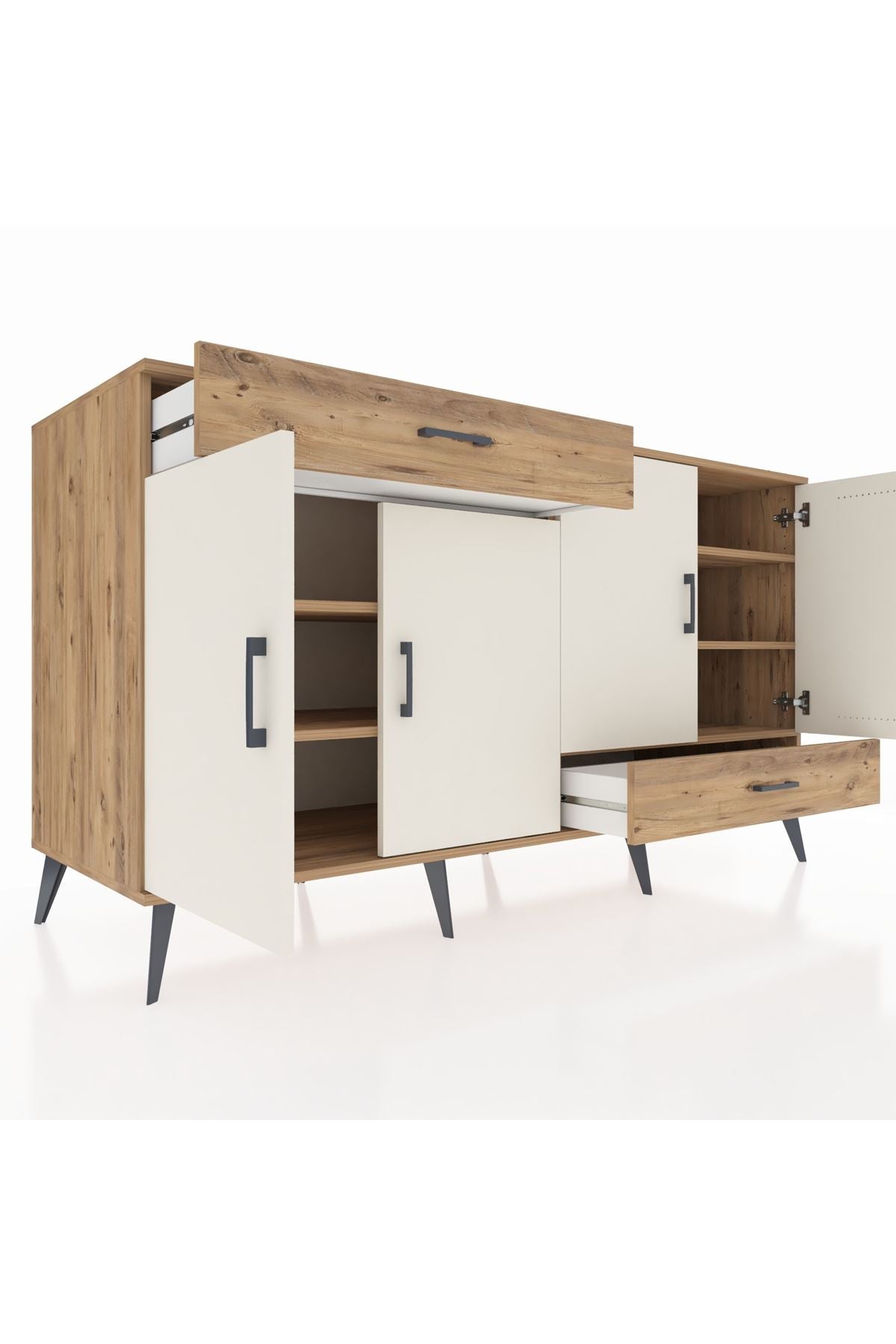 Kronos Konsol 5 Raflı 2 Çekmeceli 4 Kapaklı 176x59x99 Çam-Aytaşı/Çam