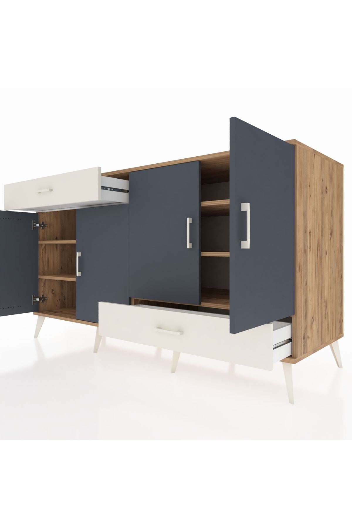 Kronos Konsol 5 Raflı 2 Çekmeceli 4 Kapaklı 176x59x99 Çam-Antrasit/Aytaşı