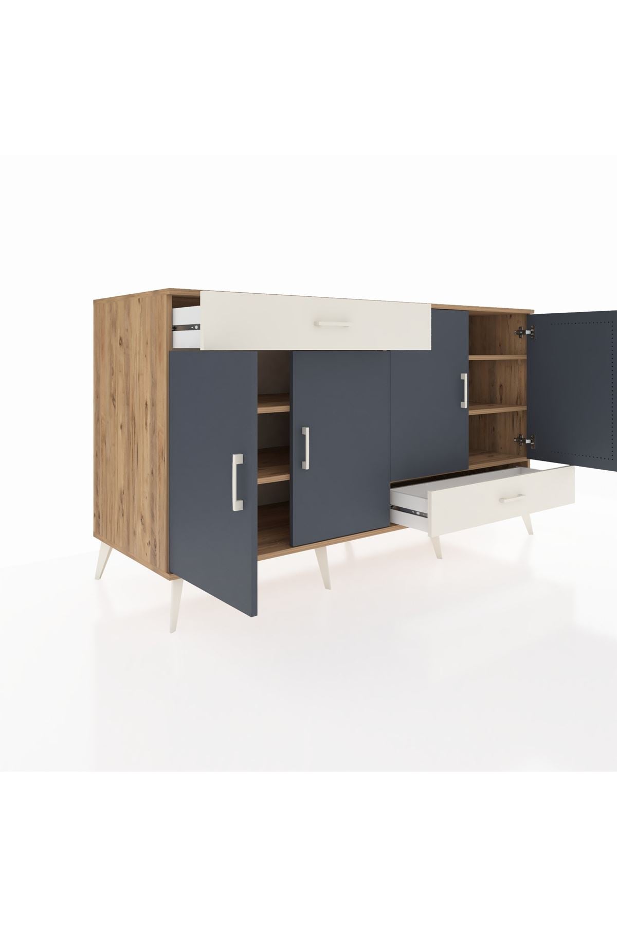 Kronos Konsol 5 Raflı 2 Çekmeceli 4 Kapaklı 176x59x99 Çam-Antrasit/Aytaşı