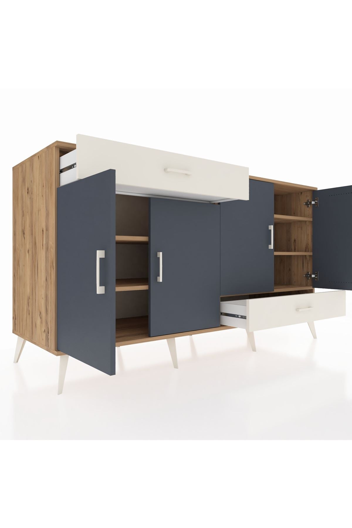 Kronos Konsol 5 Raflı 2 Çekmeceli 4 Kapaklı 176x59x99 Çam-Antrasit/Aytaşı