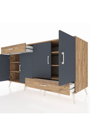 Kronos Konsol 5 Raflı 2 Çekmeceli 4 Kapaklı 176x59x99 Çam-Antrasit/Çam