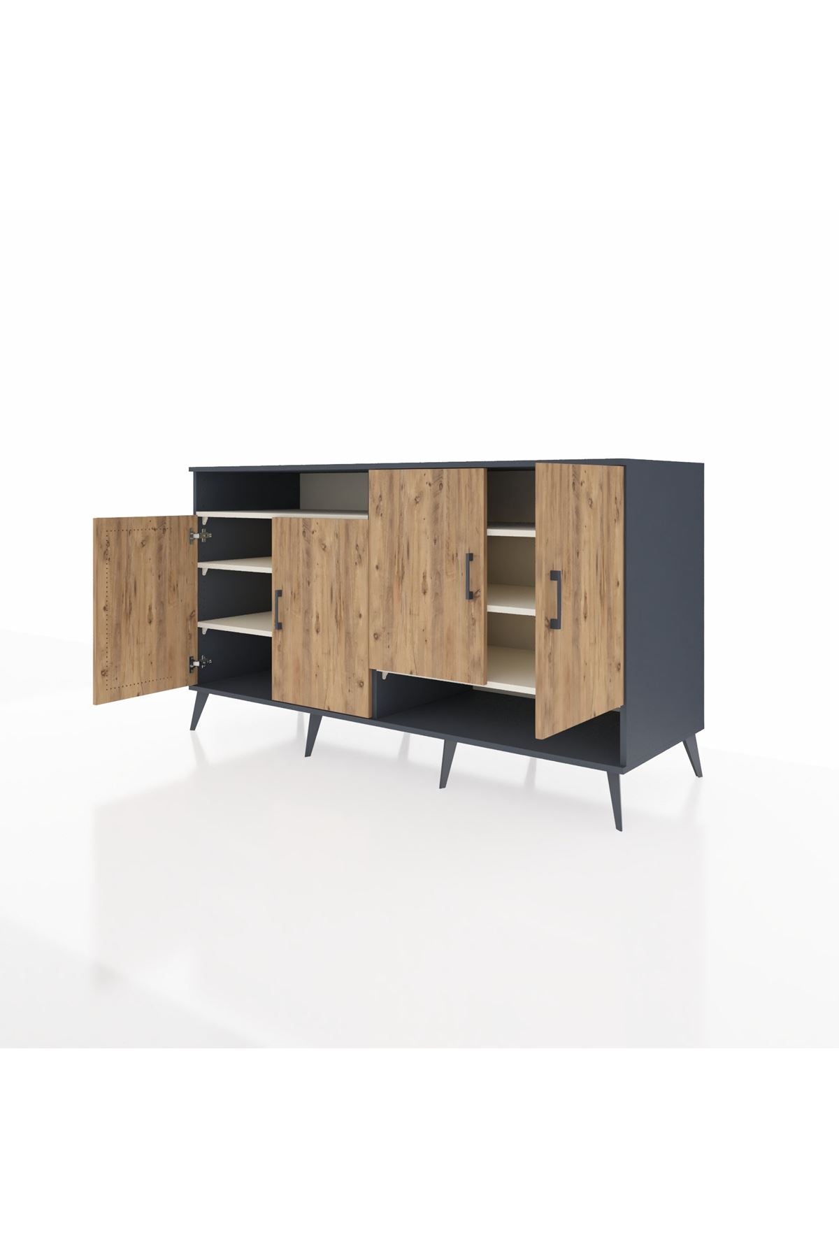 Kronos Konsol 6 Raflı 4 Kapaklı 176x59x99 Antrasit-Çam/Aytaşı