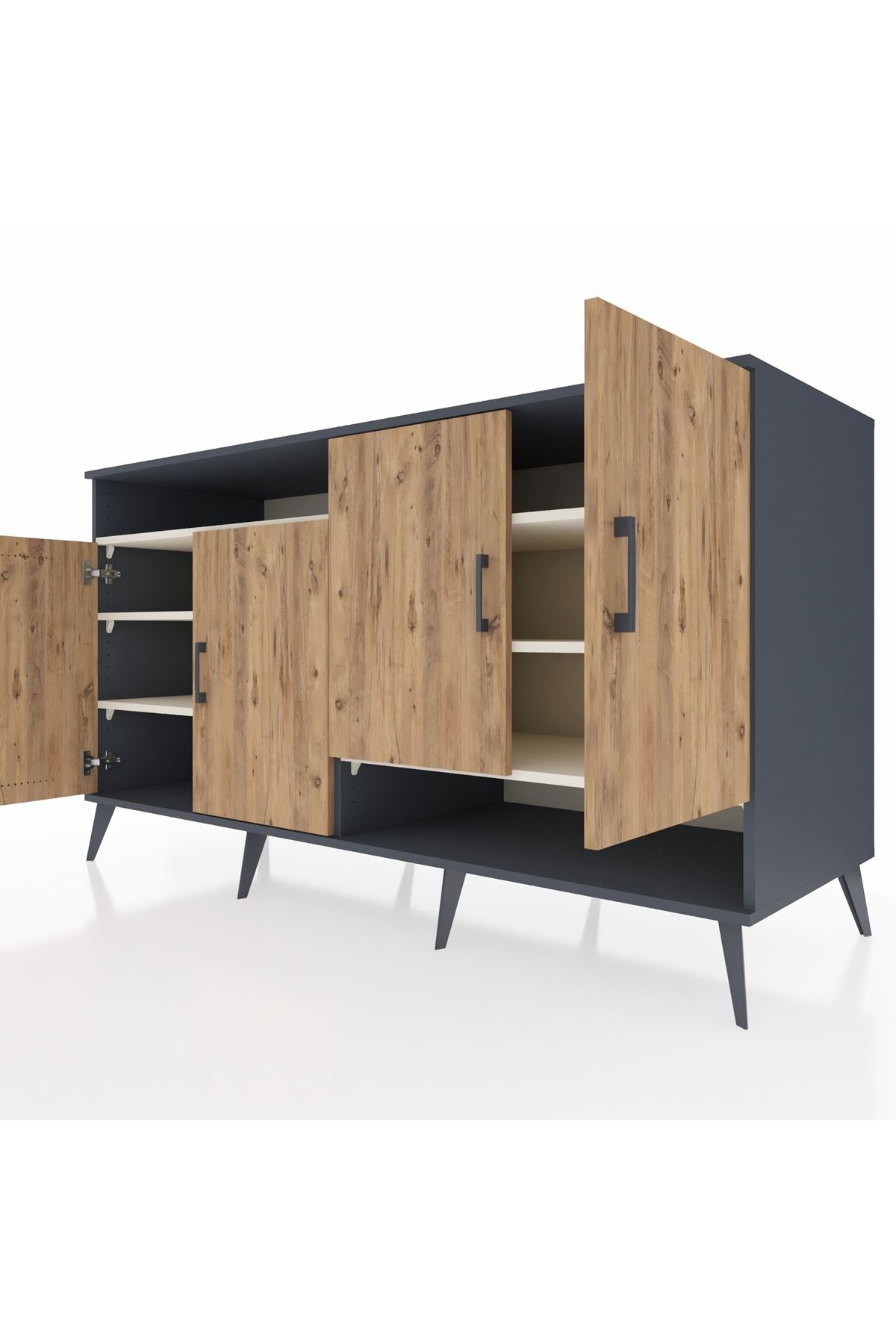 Kronos Konsol 6 Raflı 4 Kapaklı 176x59x99 Antrasit-Çam/Aytaşı