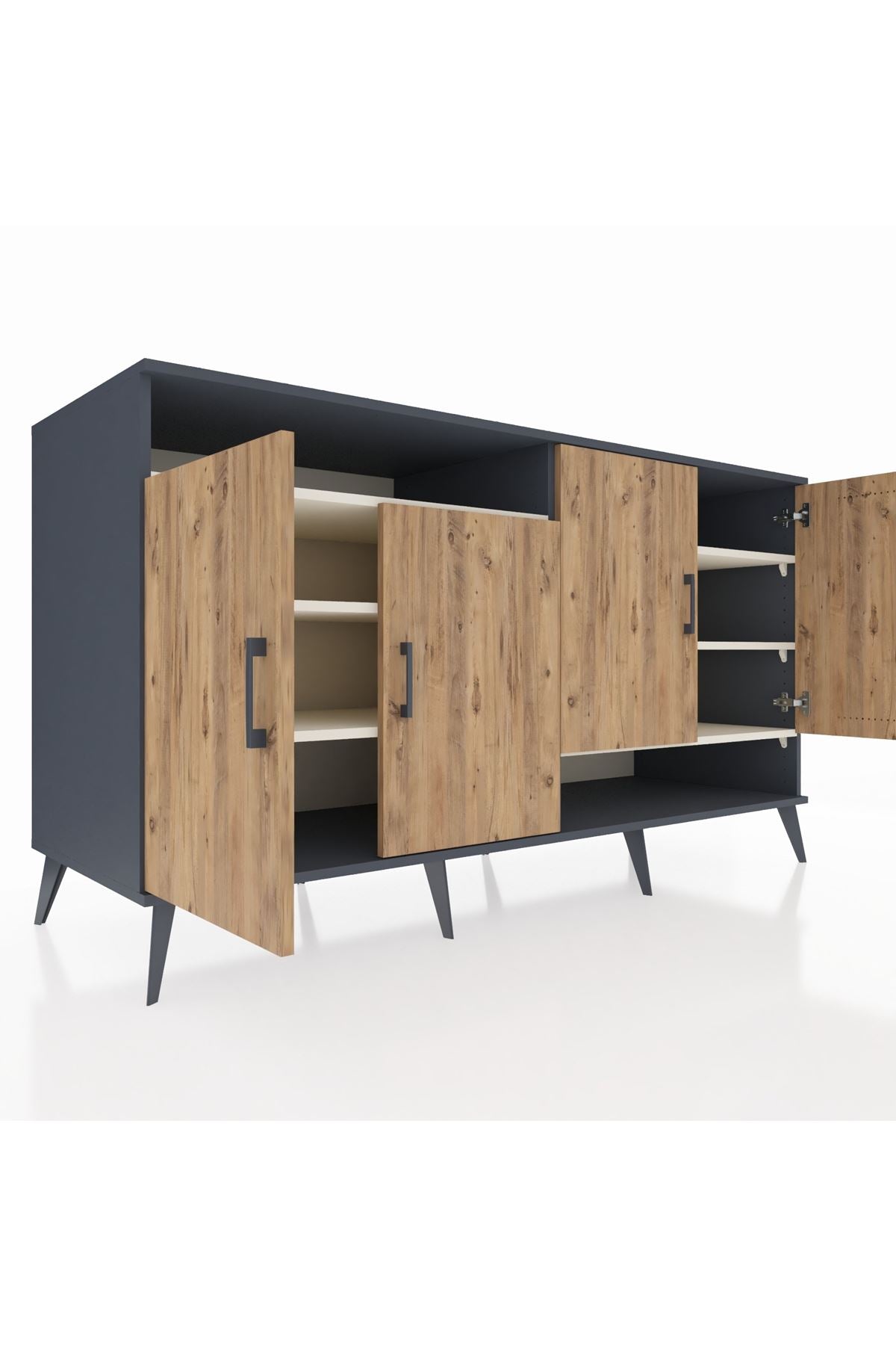 Kronos Konsol 6 Raflı 4 Kapaklı 176x59x99 Antrasit-Çam/Aytaşı