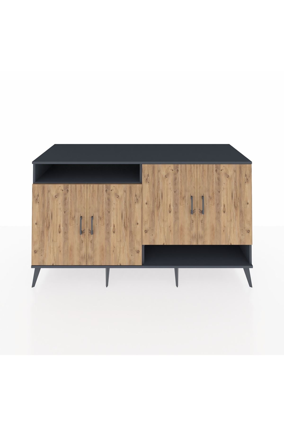 Kronos Konsol 6 Raflı 4 Kapaklı 176x59x99 Antrasit-Çam/Antrasit