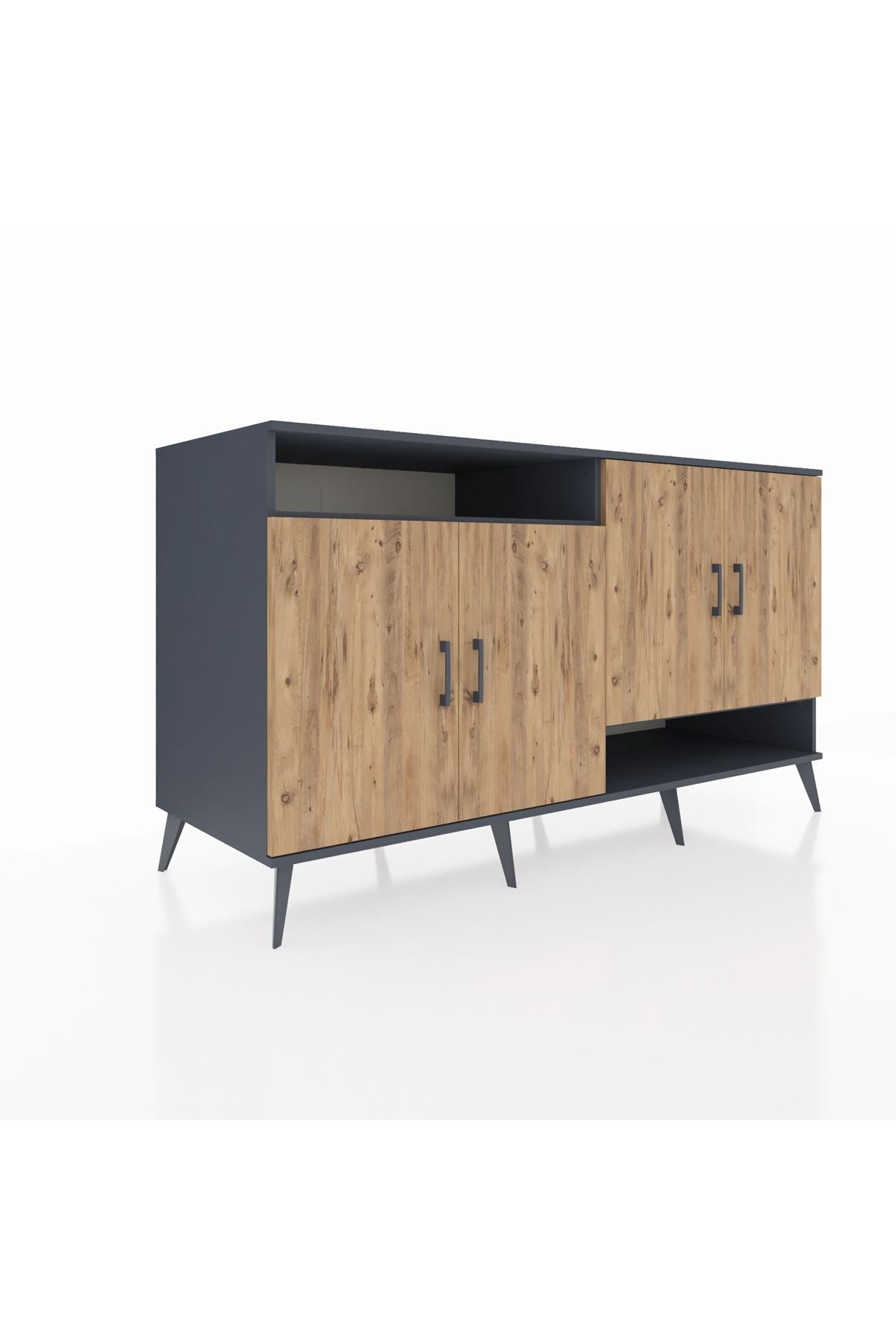 Kronos Konsol 6 Raflı 4 Kapaklı 176x59x99 Antrasit-Çam/Antrasit