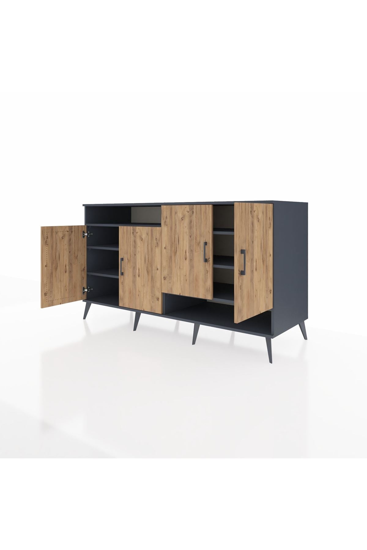 Kronos Konsol 6 Raflı 4 Kapaklı 176x59x99 Antrasit-Çam/Antrasit