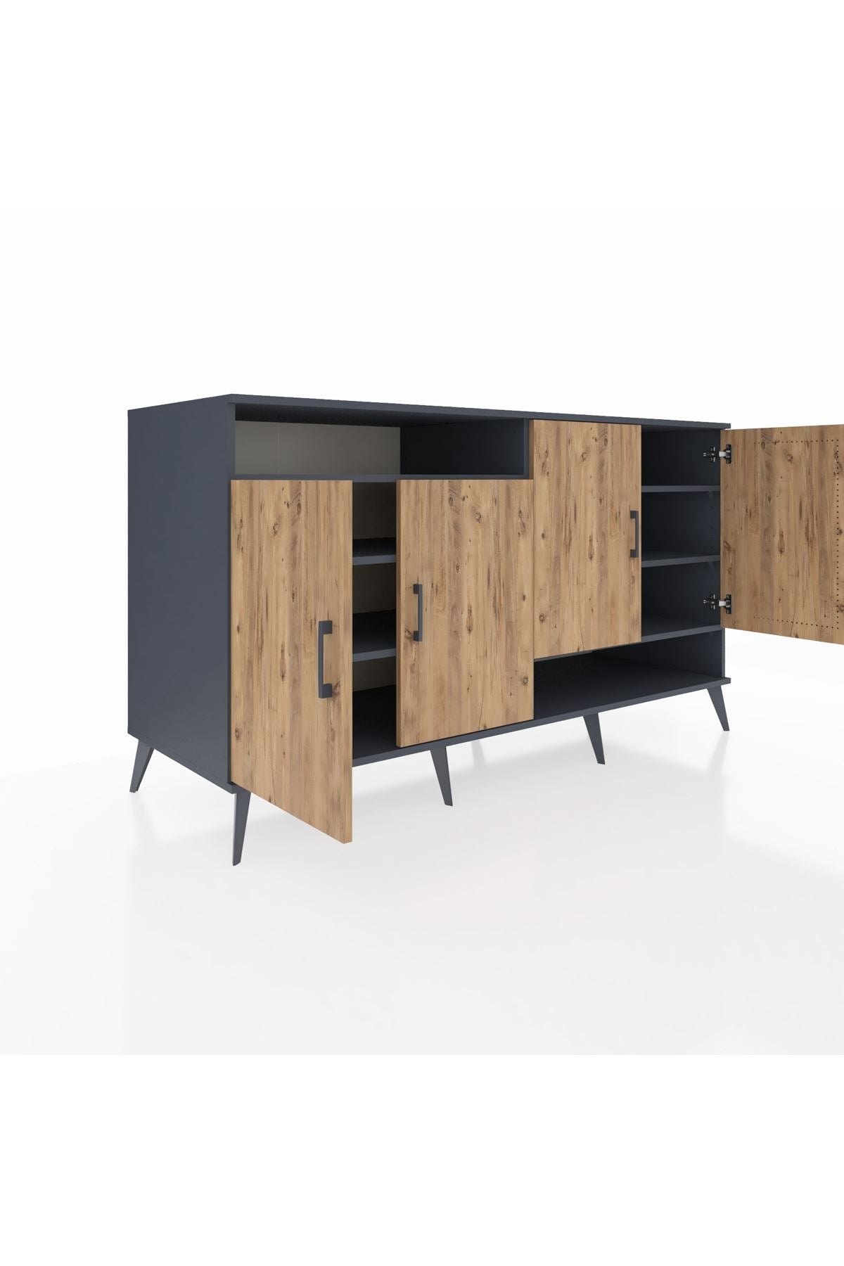 Kronos Konsol 6 Raflı 4 Kapaklı 176x59x99 Antrasit-Çam/Antrasit