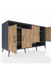 Kronos Konsol 6 Raflı 4 Kapaklı 176x59x99 Antrasit-Çam/Antrasit