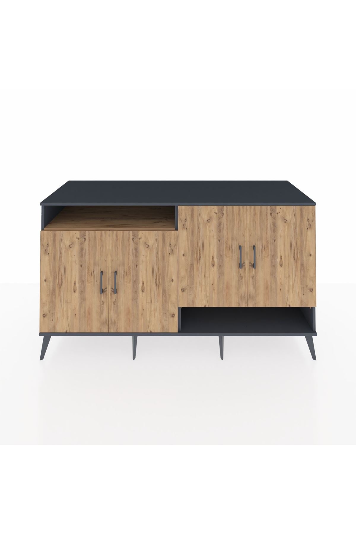 Kronos Konsol 6 Raflı 4 Kapaklı 176x59x99 Antrasit-Çam