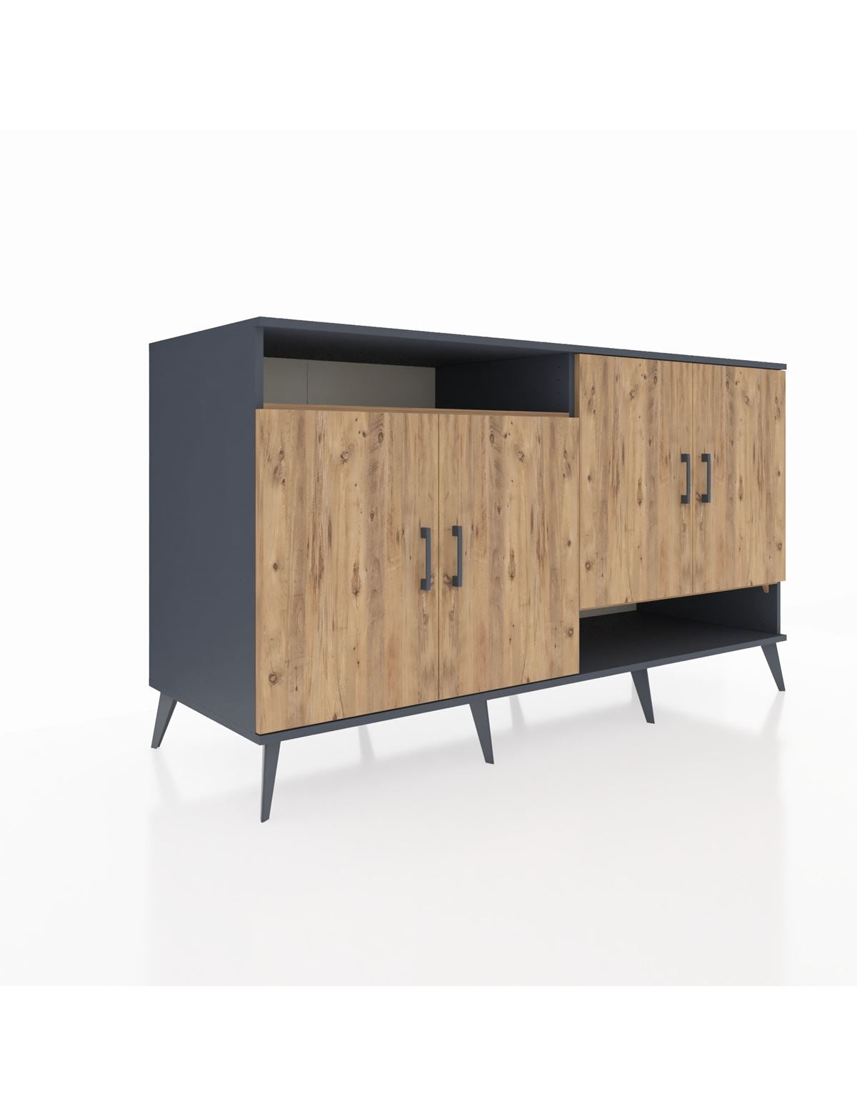 Kronos Konsol 6 Raflı 4 Kapaklı 176x59x99 Antrasit-Çam