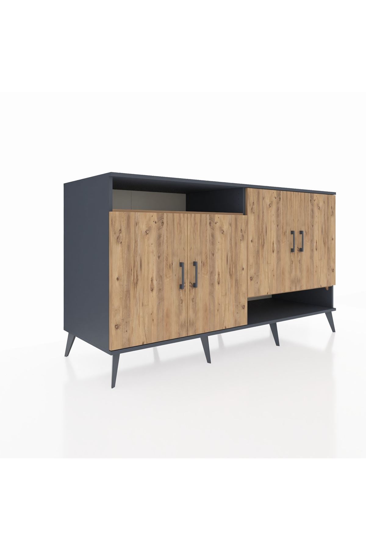 Kronos Konsol 6 Raflı 4 Kapaklı 176x59x99 Antrasit-Çam