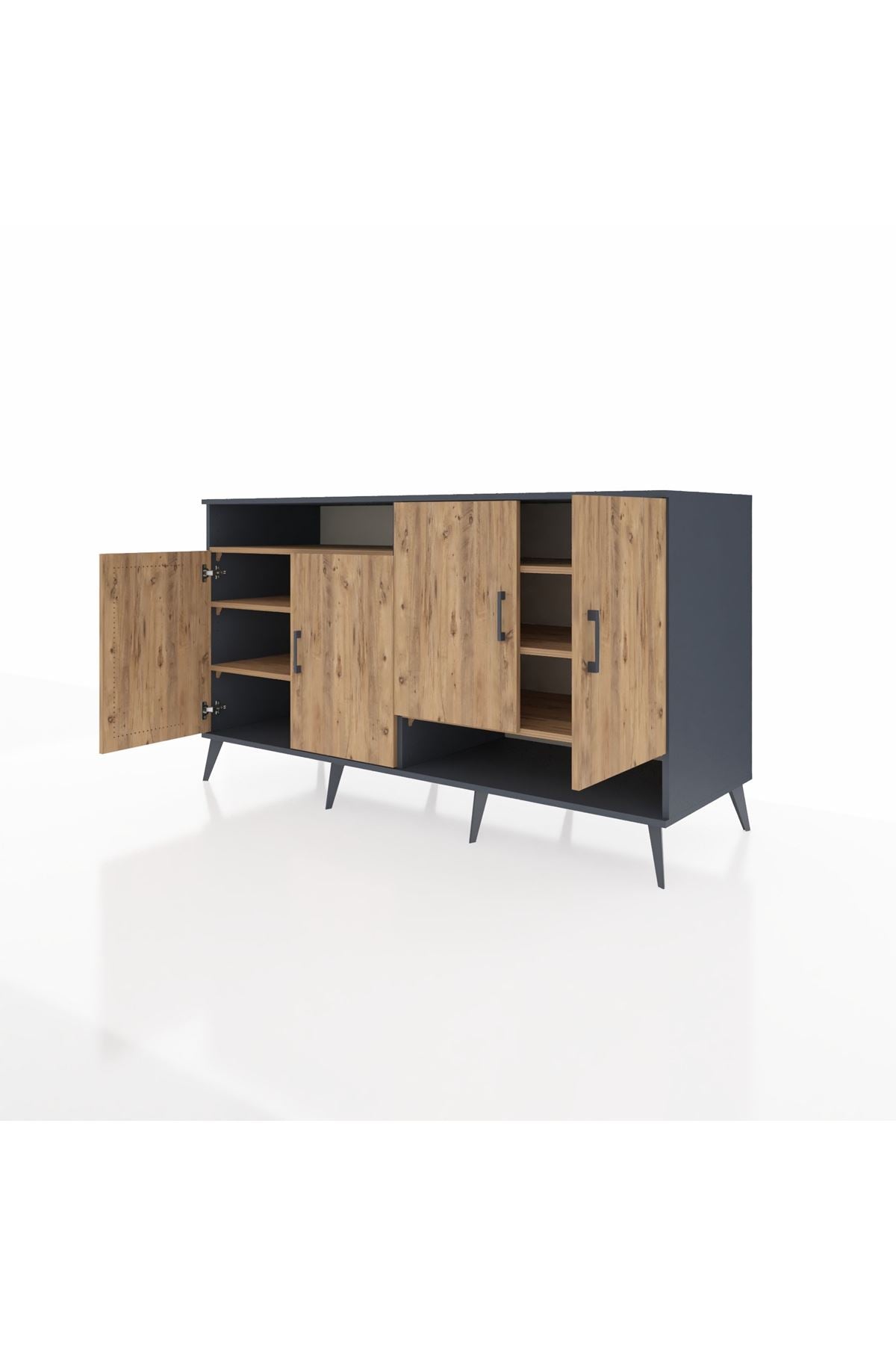 Kronos Konsol 6 Raflı 4 Kapaklı 176x59x99 Antrasit-Çam